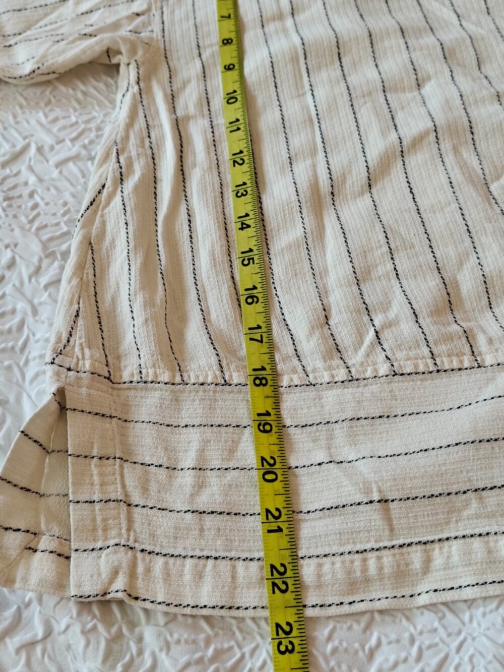 EILEEN FISHER Natural Beige Striped Gauze Box-Top Blouse Medium Lagenlook - Picture 4 of 7